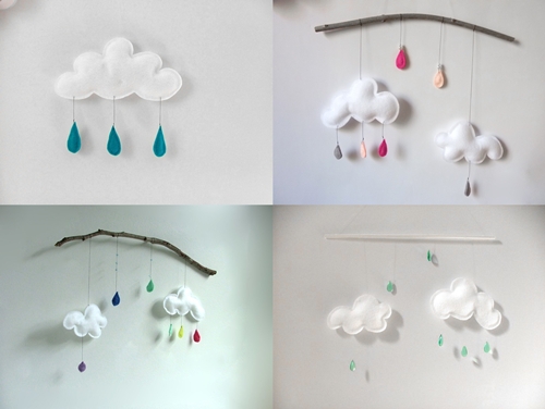 Nubes y gotitas de lluvia en la habitación del bebé moviles1 Nubes y gotitas de lluvia en la habitación del bebé